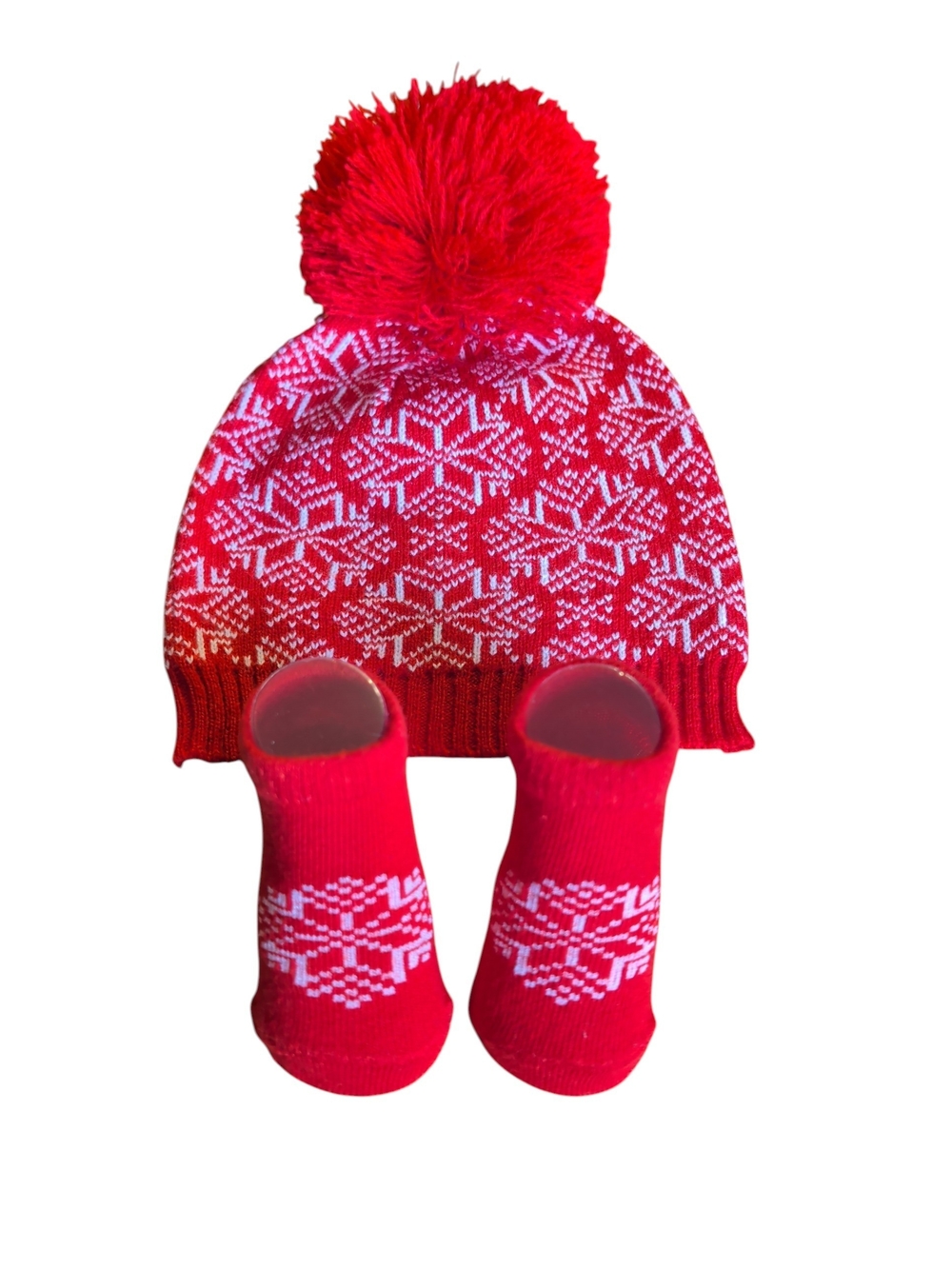 🌸 NWT Baby Essentials Red & White Knit Hat and Sock Set
